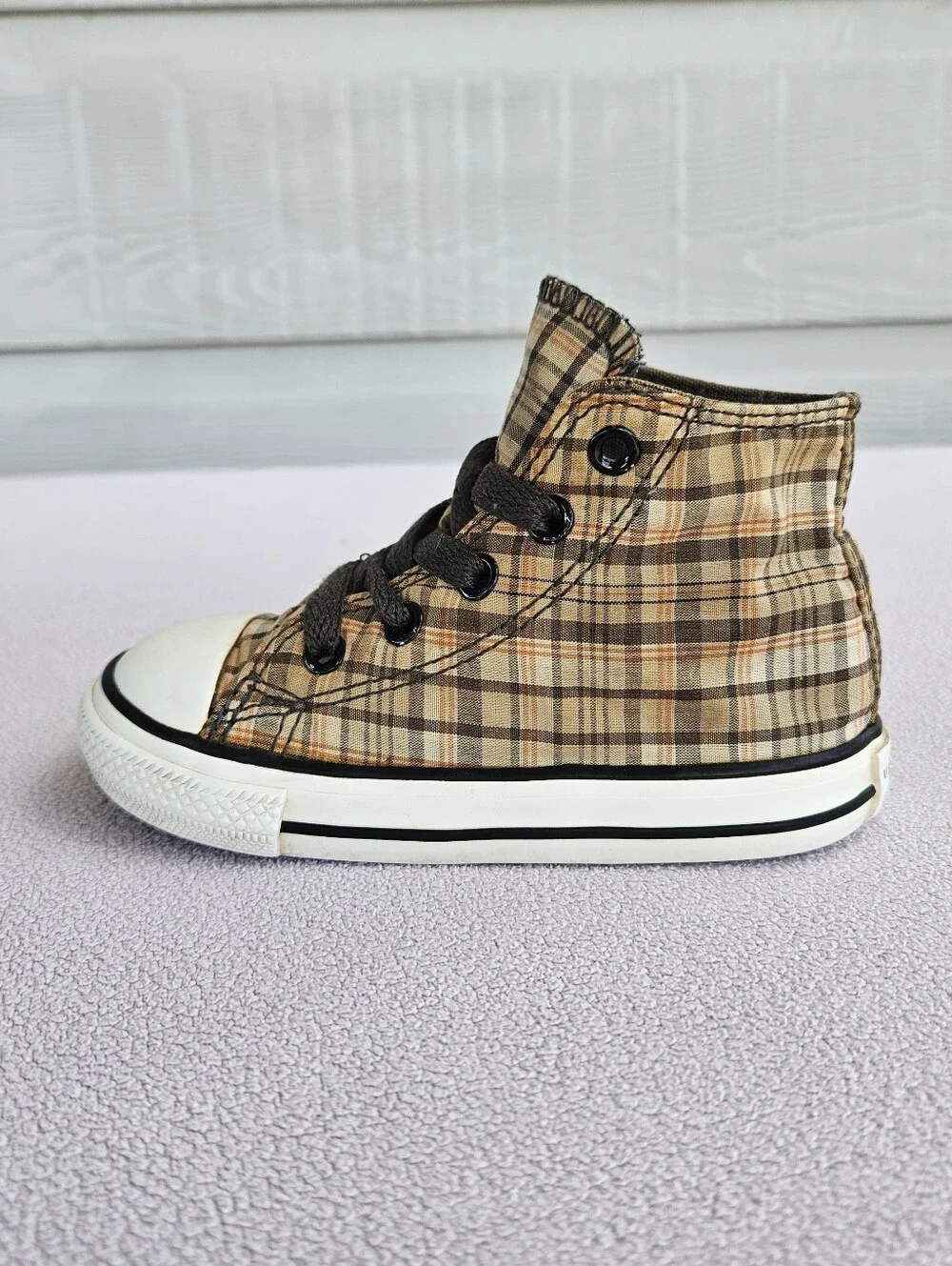 Converse CTAS High TD Brown Plaid Sneaker Toddler SZ 7 Canvas Fall Tie Skate